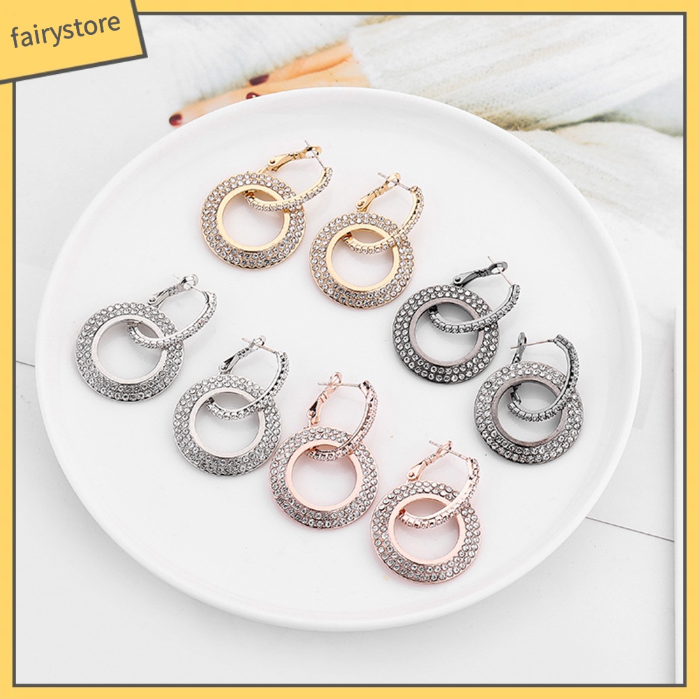 Đôi Bông Tai Khoen Tròn Đính Đá Thời Trang Cho Nữ