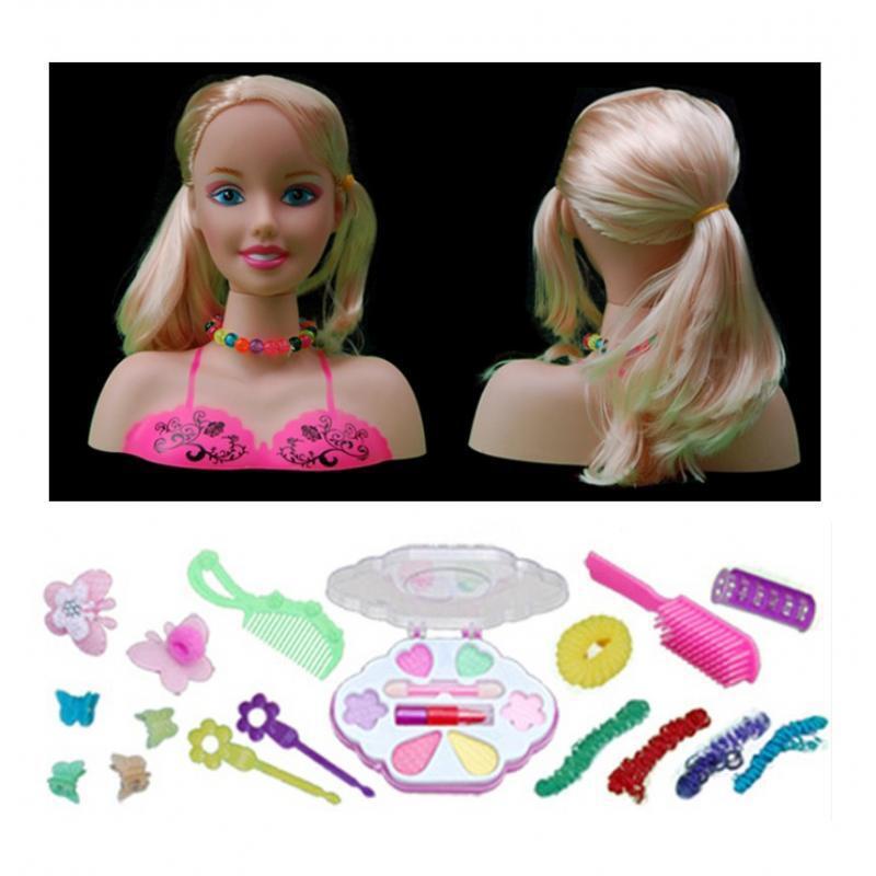 (runbu) Bộ Trang Điểm Búp Bê Với Đầu Tạo Kiểu Tóc Và Phụ Kiện Tóc Vàng