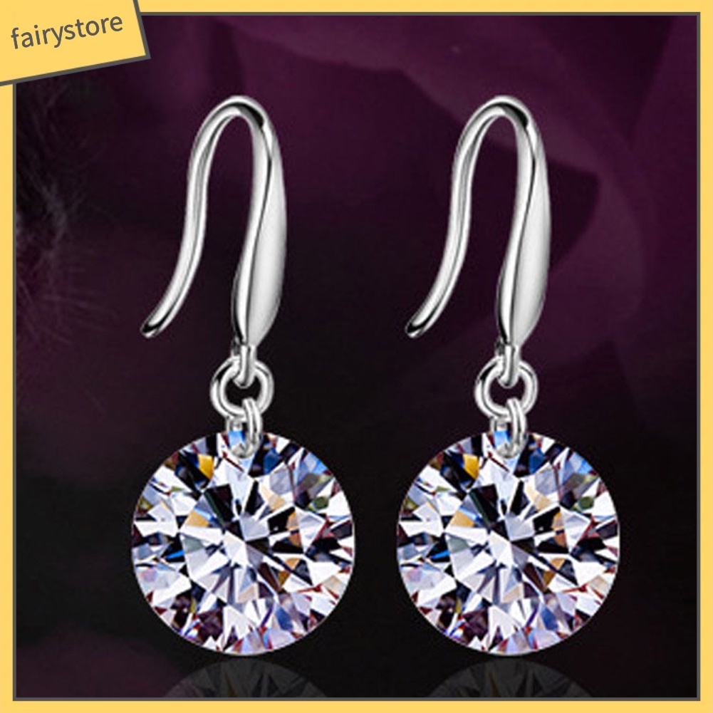 Khuyên Tai Tròn Mạ Bạc Đính Đá Zircon Thanh Lịch Thời Trang Cho Nữ