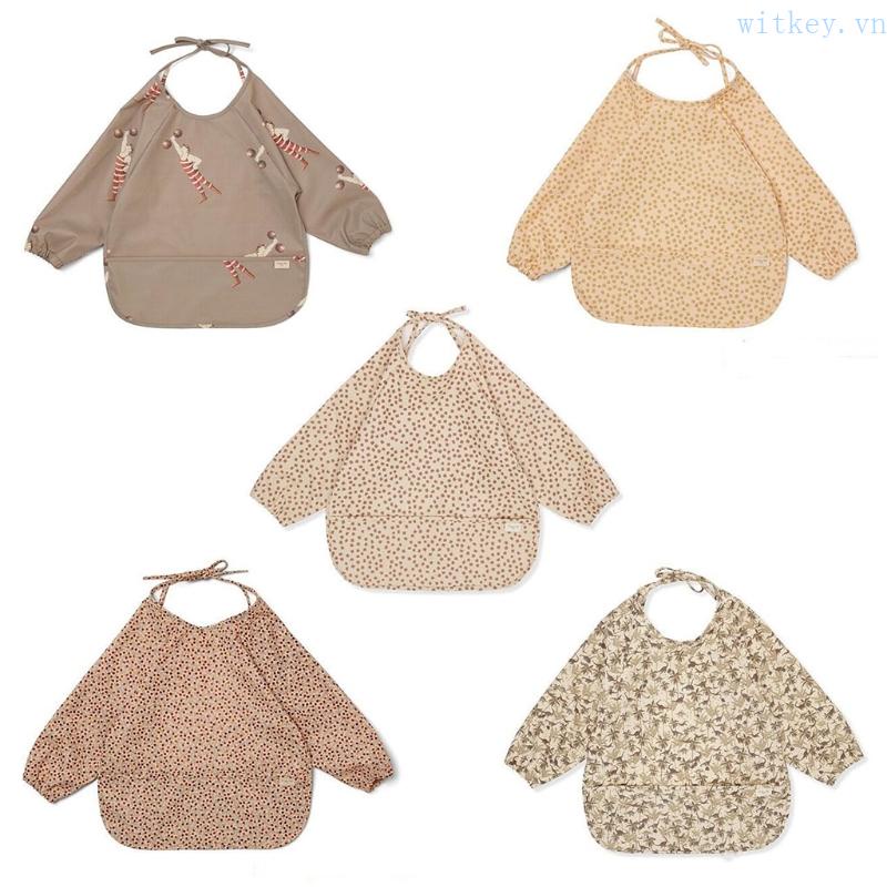 Yếm Ăn Tay Dài Bằng Da PU Chống Nước Có Túi Dành Cho Trẻ Em