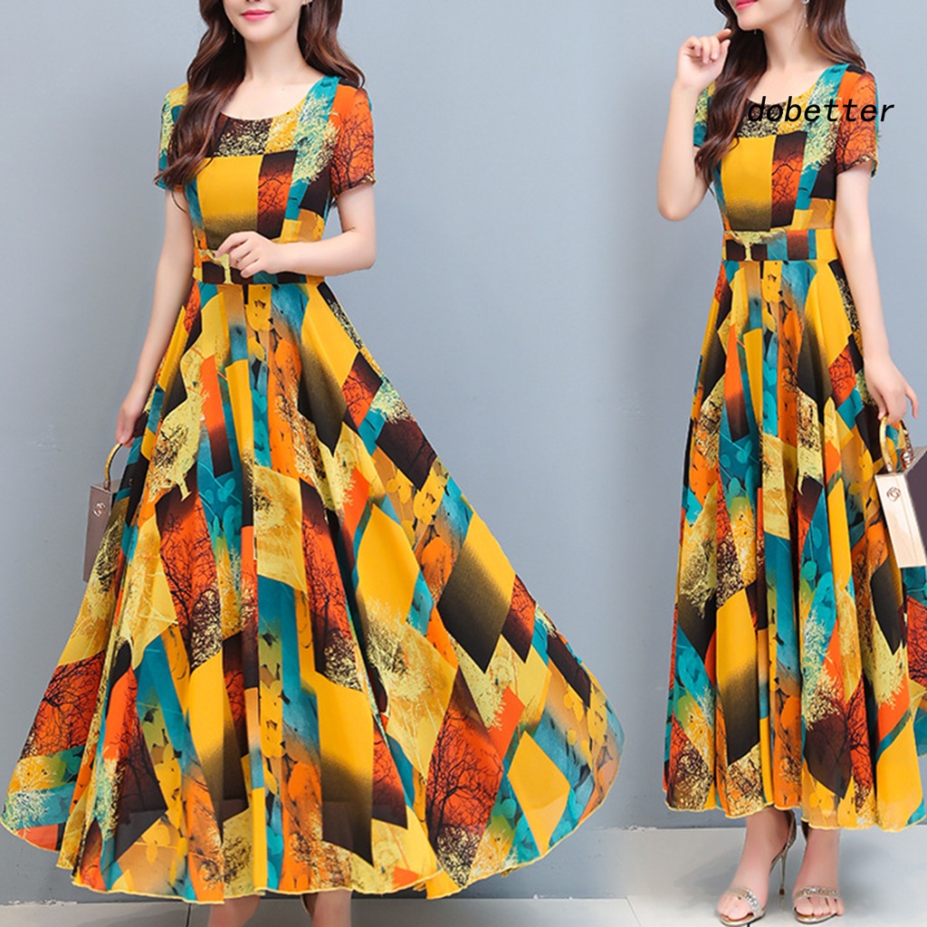 Đầm Dài Dáng Chữ A Viền Lớn In Họa Tiết Nhiều Màu Sắc Thời Trang Mùa Hè Cho Nữ