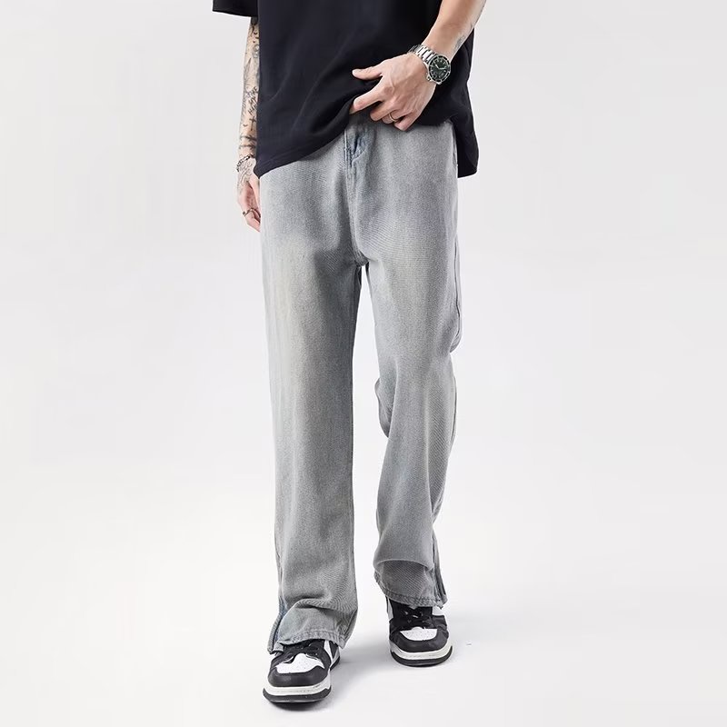 Quần Jean Dài Dáng Rộng Chất Lụa Lạnh Nhuộm Màu Vàng Bùn Phong Cách Đường Phố Mỹ Mùa Hè Cho Nam