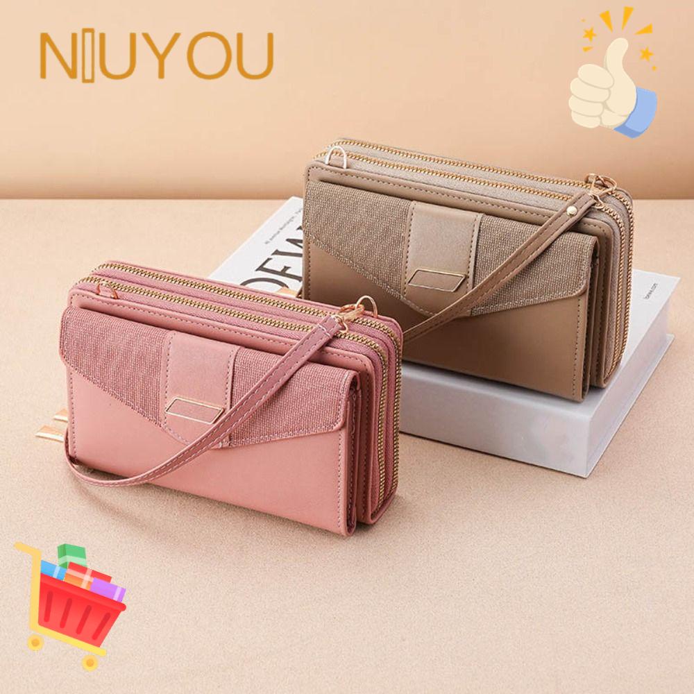 NIUYOU Túi Đeo Chéo Đựng Điện Thoại / Thẻ Có Khóa Kéo Đôi Thời Trang Cho Nữ Giá Đỡ
