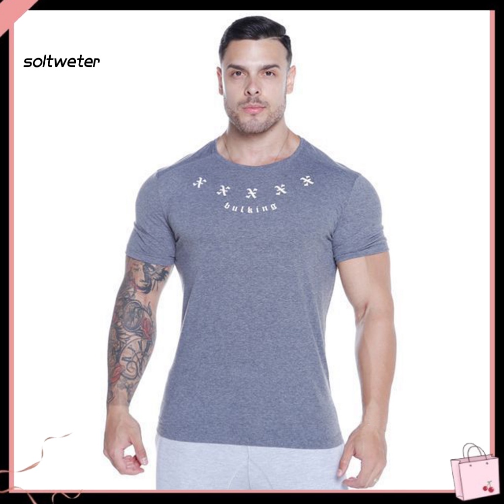 Áo Thun Tay Ngắn Cổ Tròn In Chữ Chất Liệu Co Giãn Nhanh Khô Thời Trang Mùa Hè Cho Nam