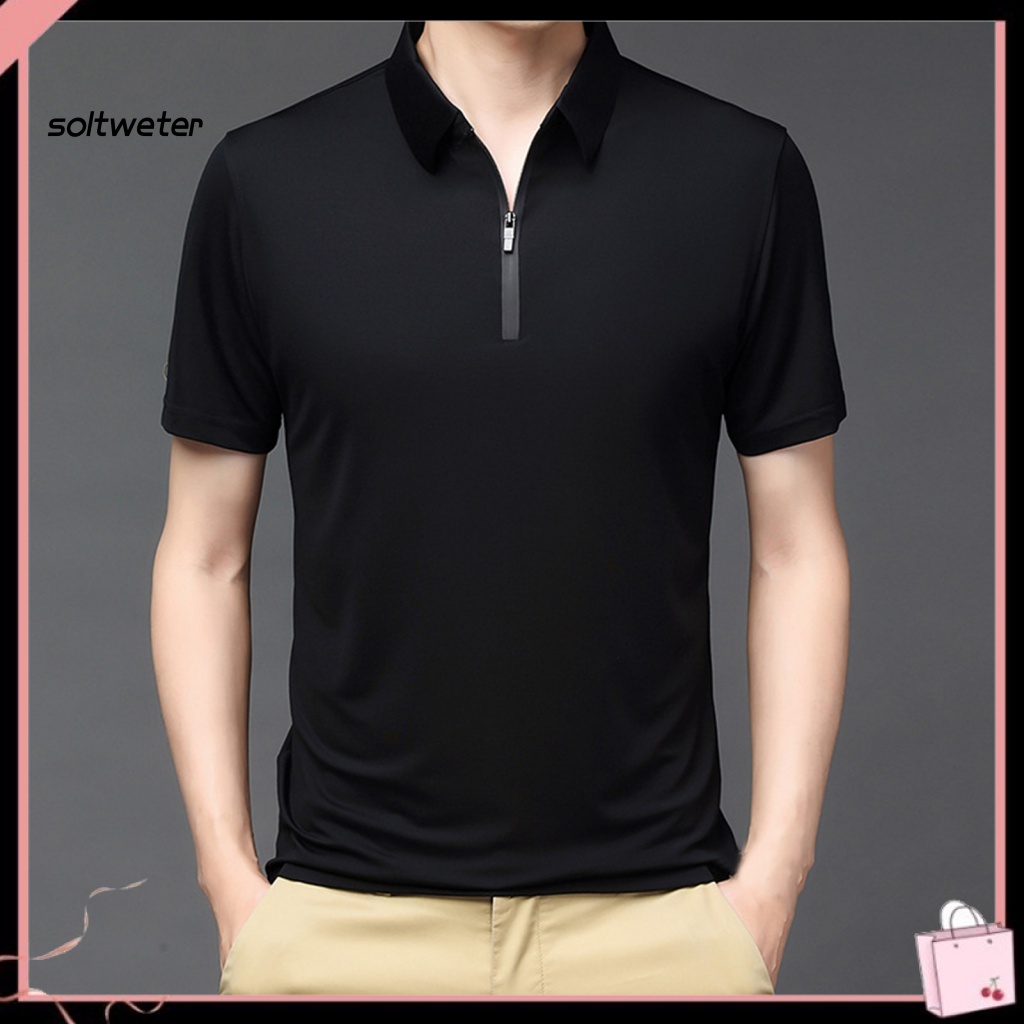 Áo Sơ Mi Tay Ngắn Cổ Bẻ Màu Sắc Đơn Giản Có Khóa Kéo Thời Trang Đường Phố Cho Nam