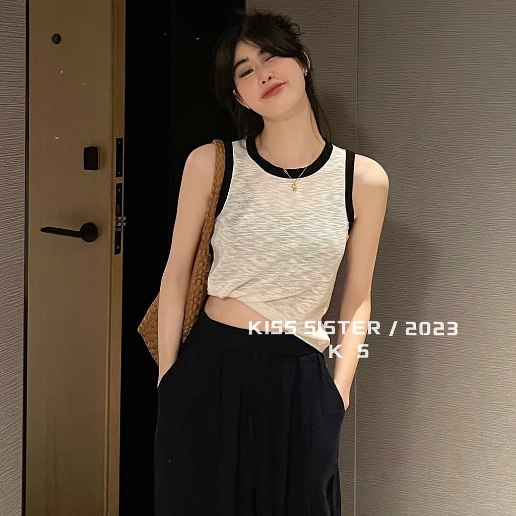 Áo Sát Nách Cổ Tròn Màu Sáng Trong Suốt Phong Cách Hàn Quốc Đơn Giản Thời Trang Mùa Hè