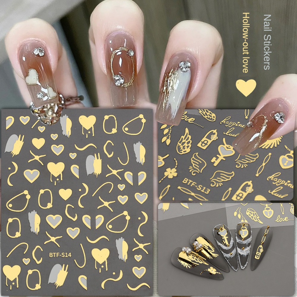 Annies sticker Dán Móng Hình Đôi Cánh Bằng Kim Loại Màu Vàng Thời Trang