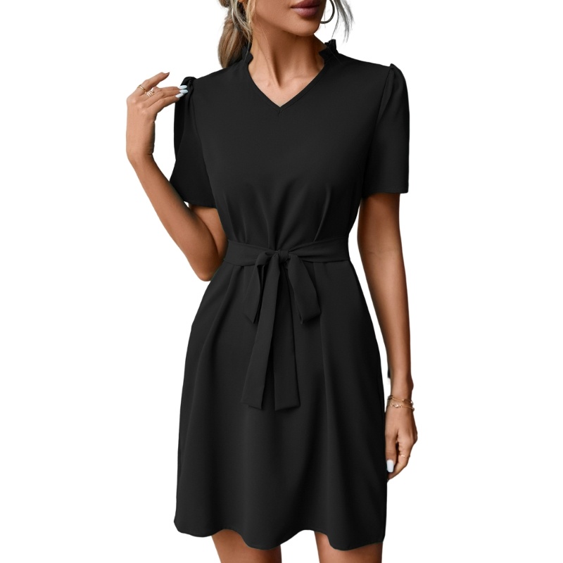 Đầm Ngắn Tay Dáng Rộng Lưng Cao Thời Trang Thanh Lịch