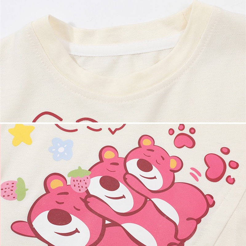Bộ Áo Thun In Hình Gấu Dễ Thương Kèm Quần Ngắn Thời Trang Mùa Hè Cho Bé Gái 2-9 Tuổi