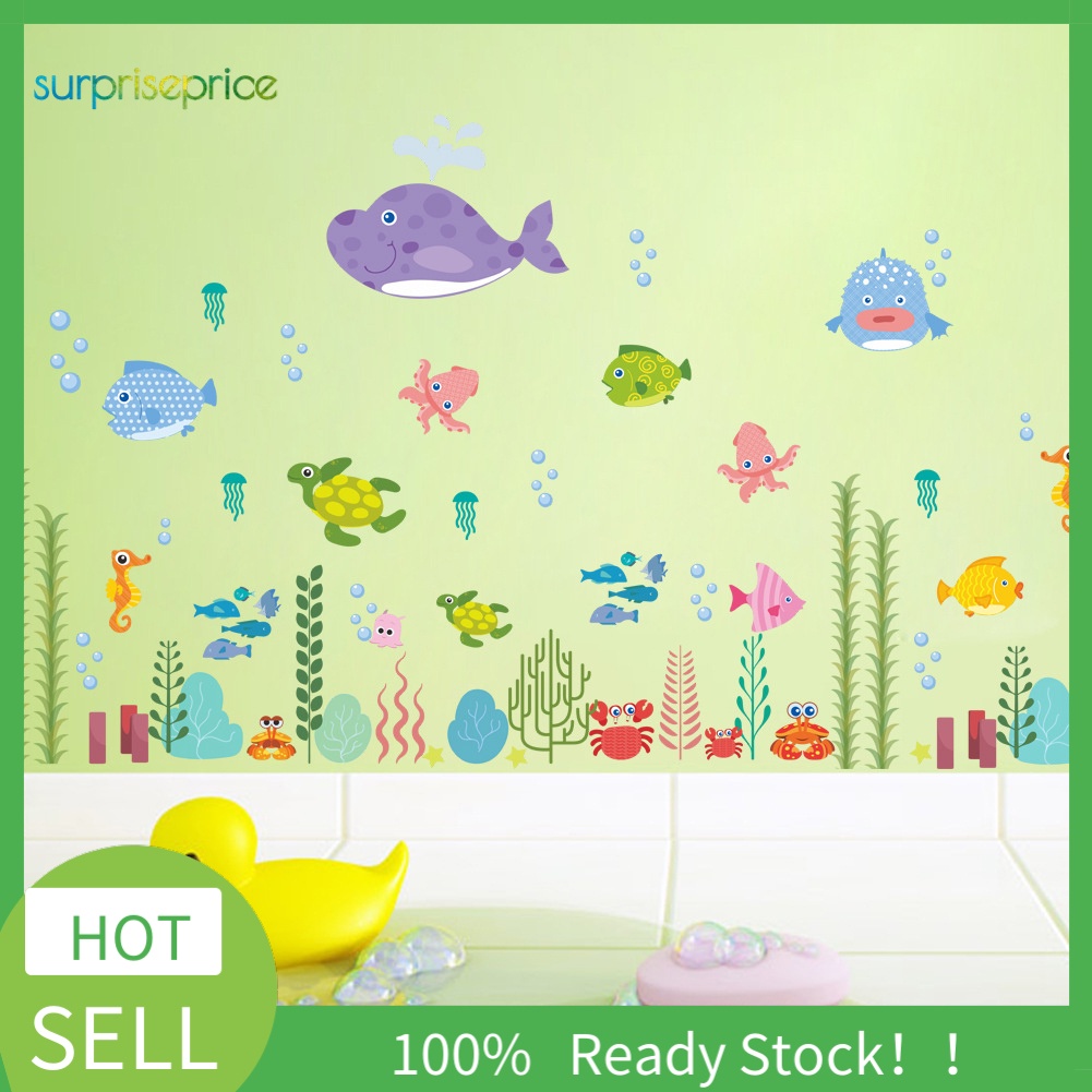 (Bất Ngờ) Đề Can Dán Tường Chống Thấm Nước Thế Giới Đại Dương Và Cỏ Biển Trang Trí Phòng Trẻ Em