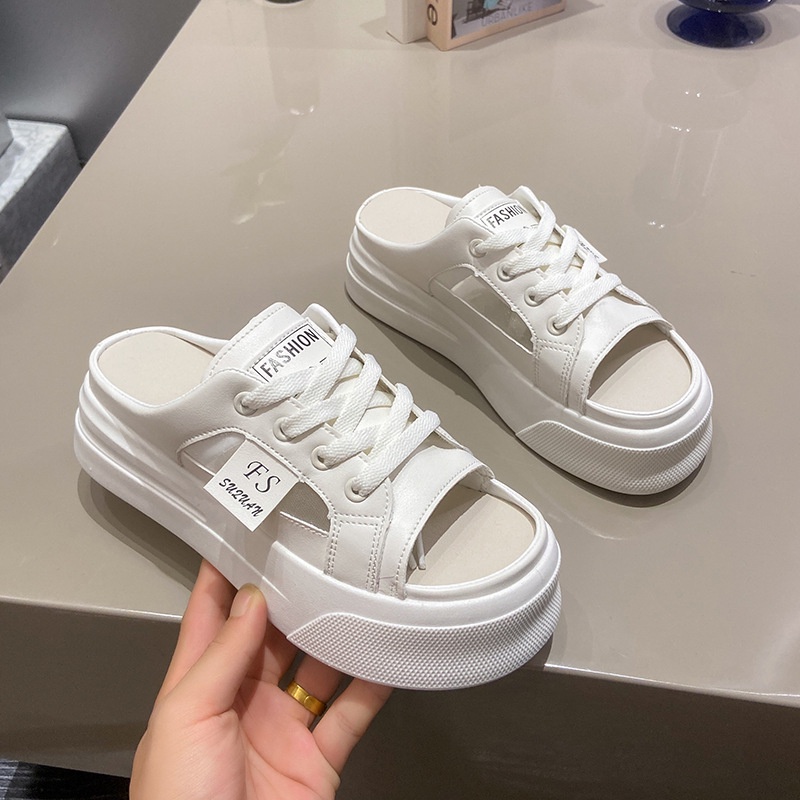 Sandal Đế Dày Hở Mũi Màu Trắng Thiết Kế Thoáng Khí Thời Trang Mùa Hè Xinh Xắn Cho Nữ-AA0537