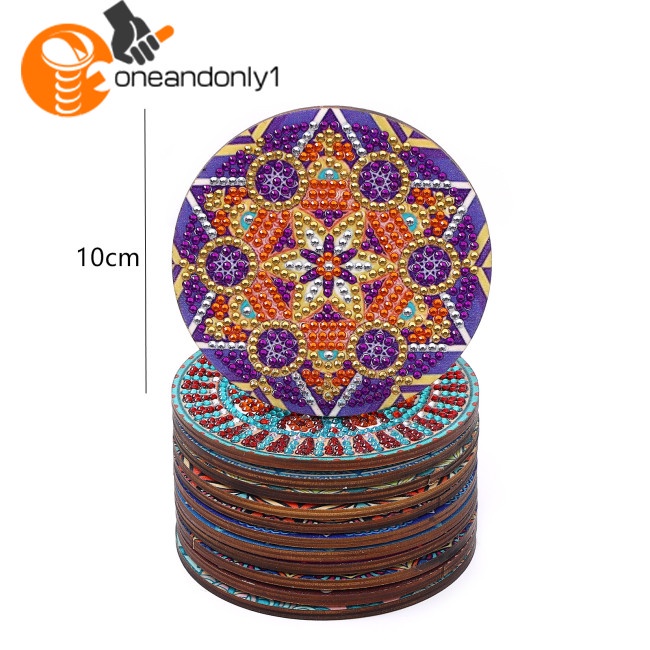 Bộ 12 Đế Lót Ly Họa Tiết Mandala Kèm Giá Đỡ Chắc Chắn Dùng Làm Tranh Đính Đá Thủ Công Diy