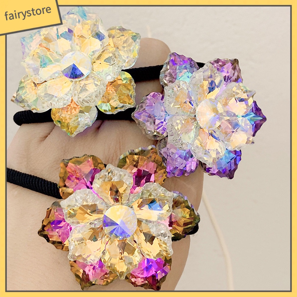 Dây Buộc Tóc Cao Su Co Giãn Đính Pha Lê Giả Màu Đen Ngọt Ngào Cho Nữ