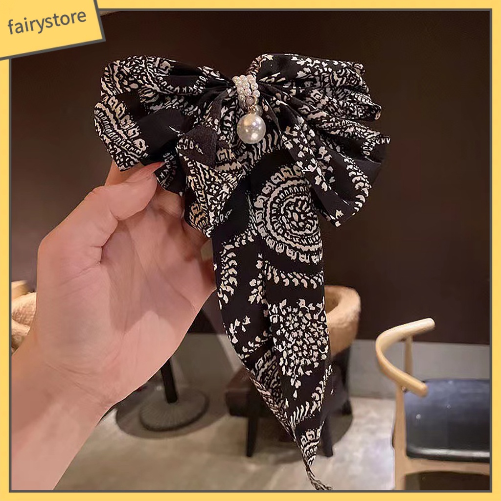 Kẹp Tóc Nơ Nhiều Lớp Đính Ngọc Trai Giả Thanh Lịch Cho Nữ