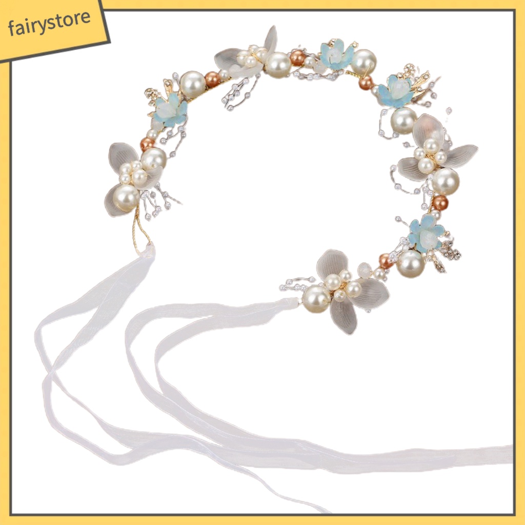 Băng Đô Cài Tóc Hình Vương Miện Công Chúa Đính Hoa Lá Dây Ruy Băng Co Giãn Điều Chỉnh Được Chống Trượt Cho Bé Gái