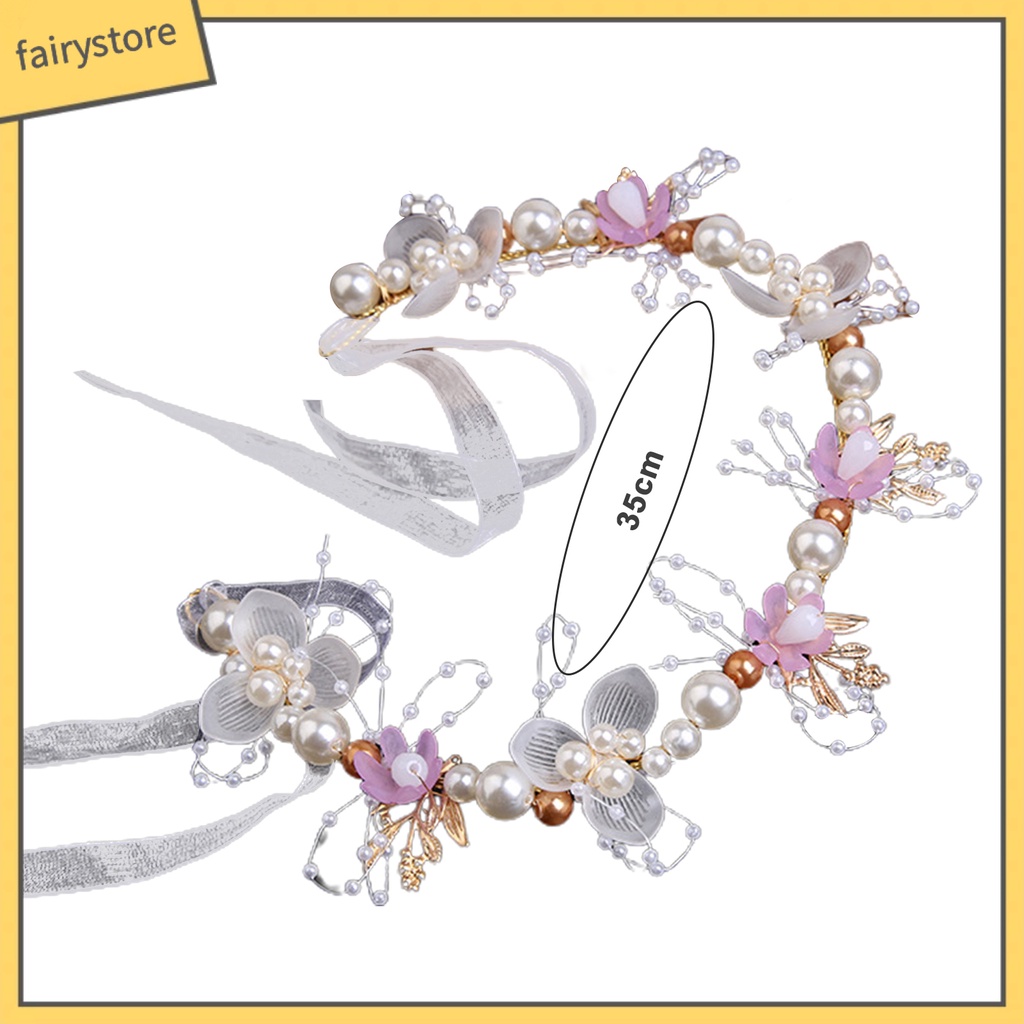 Băng Đô Cài Tóc Hình Vương Miện Công Chúa Đính Hoa Lá Dây Ruy Băng Co Giãn Điều Chỉnh Được Chống Trượt Cho Bé Gái