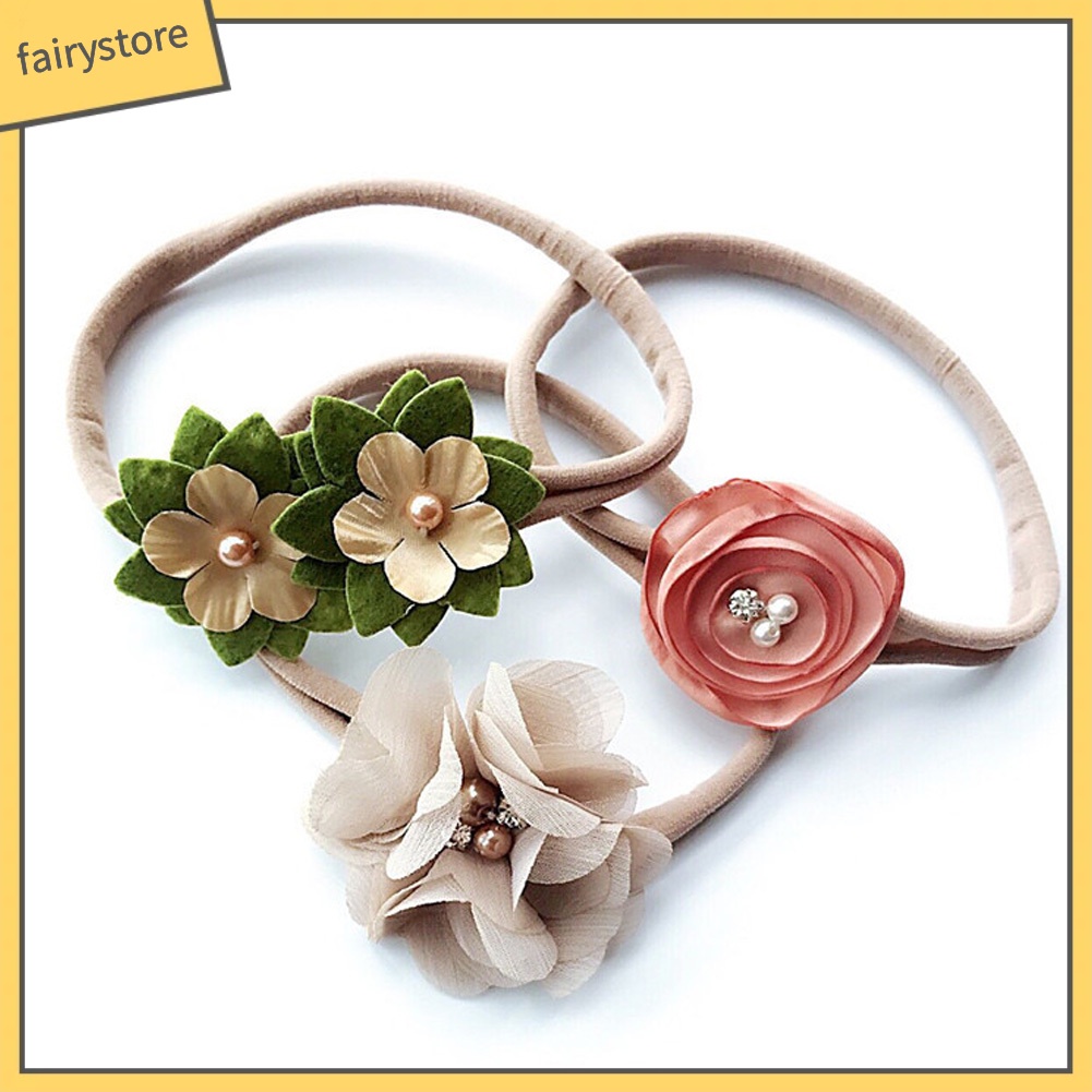 Set 3 Băng Đô Đính Hoa / Ngọc Trai Giả Dễ Thương Cho Bé Gái