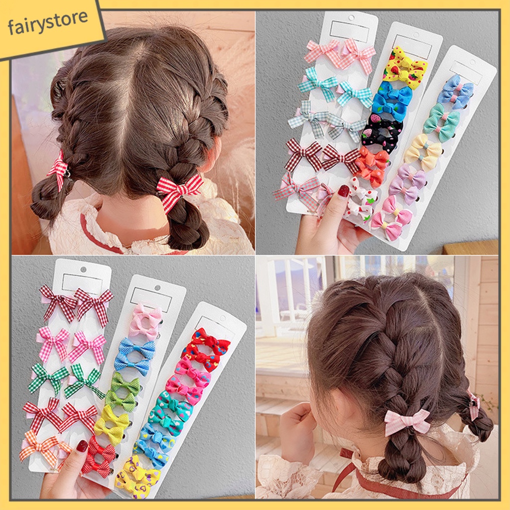 Set 10 Kẹp Tóc Nơ Co Giãn In Họa Tiết Dễ Thương