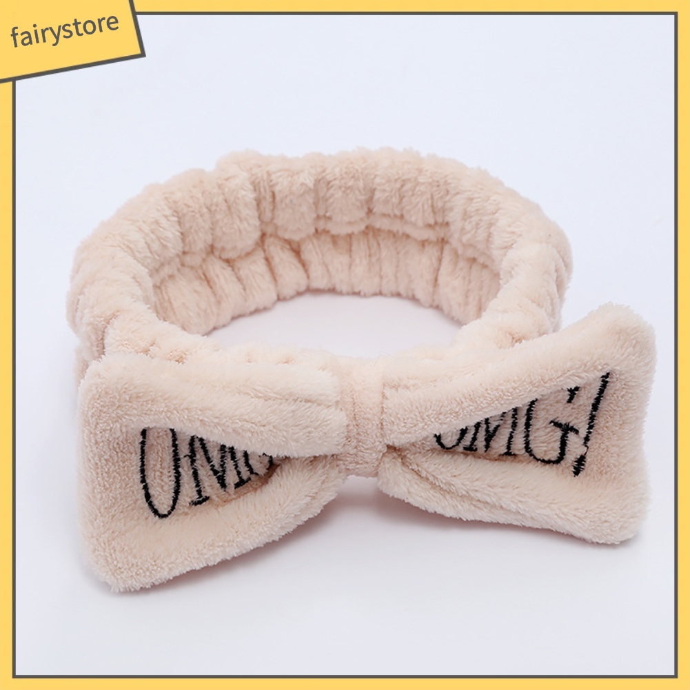Băng Đô Nhung Lông Co Giãn Thêu Chữ Thắt Nơ Cho Nữ Rửa Mặt