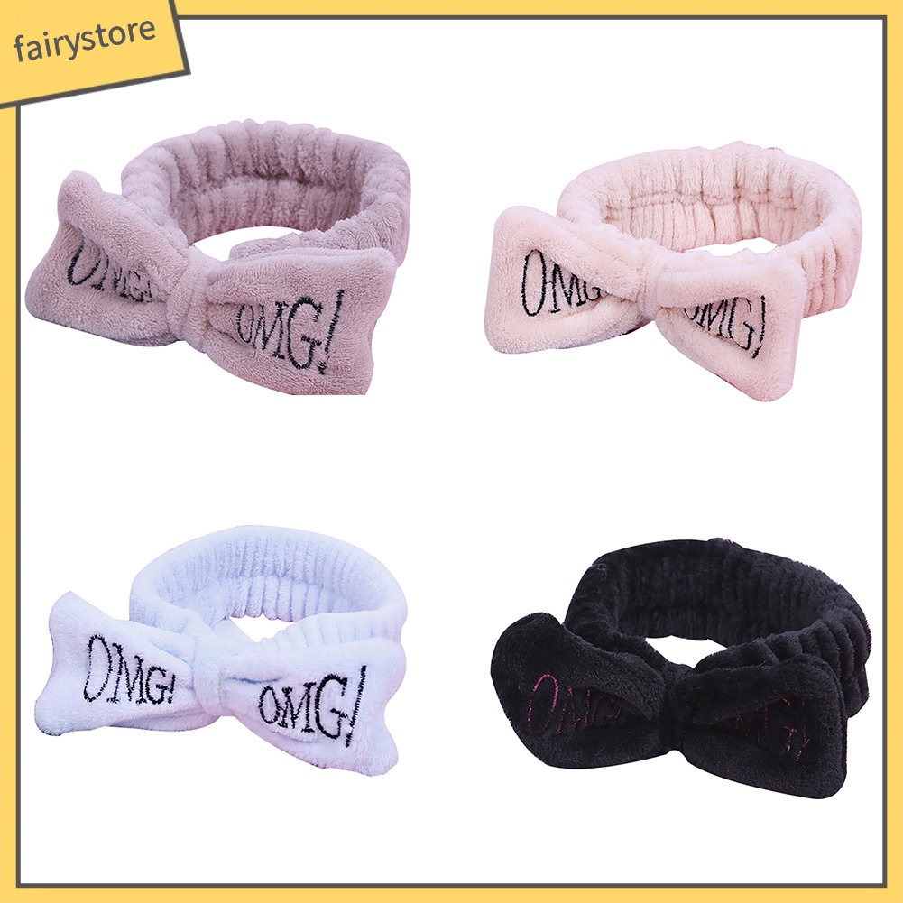 Băng Đô Nhung Lông Co Giãn Thêu Chữ Thắt Nơ Cho Nữ Rửa Mặt