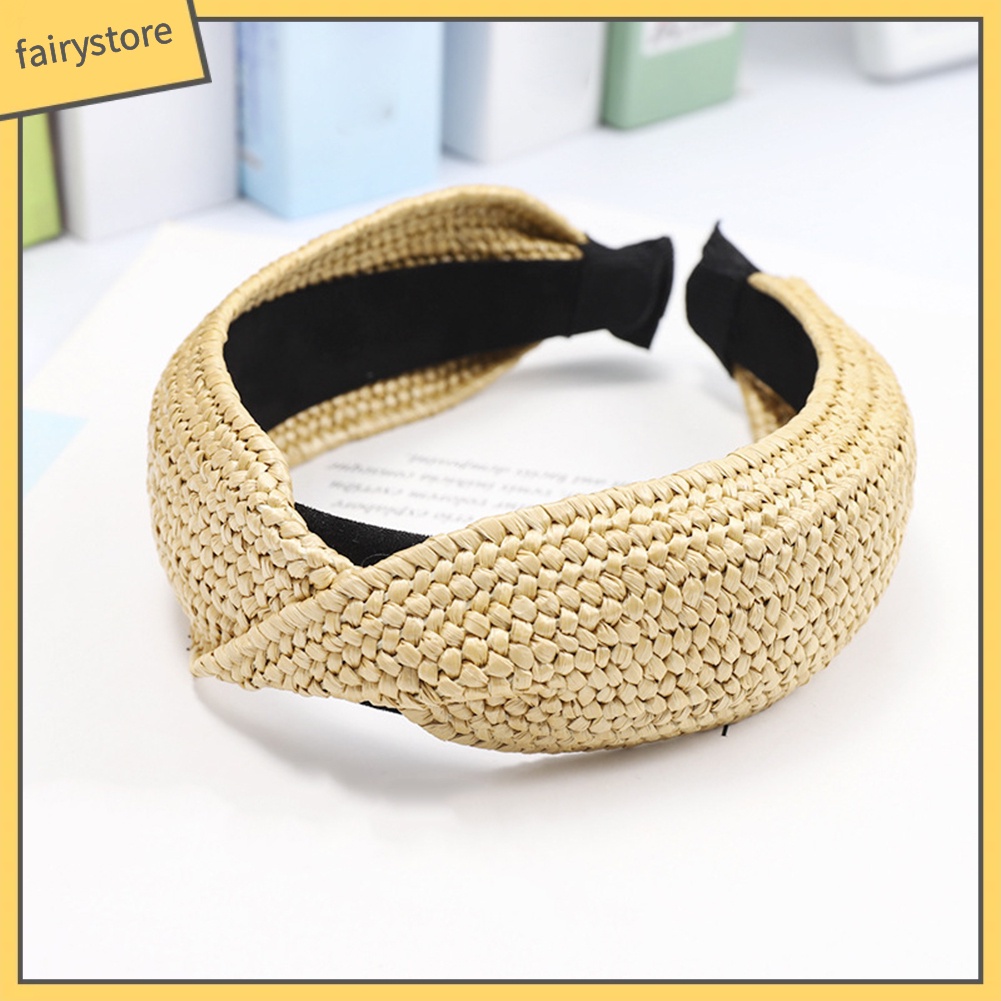 Băng Đô Đan Rơm Thắt Nút Chéo Thời Trang Đi Biển Mùa Hè Cho Nữ