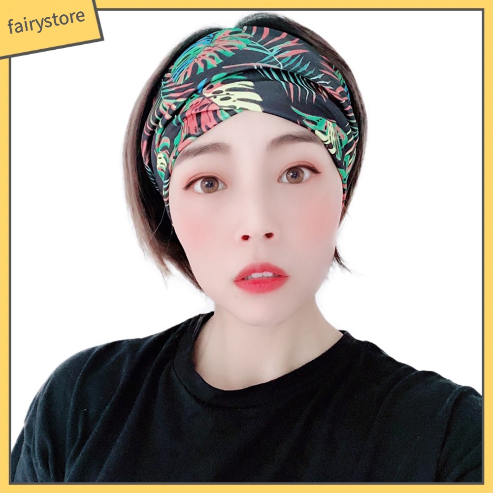 Băng Đô Cài Tóc Bản Rộng Co Giãn In Họa Tiết Hoa Lá / Bướm Thời Trang Cho Nữ