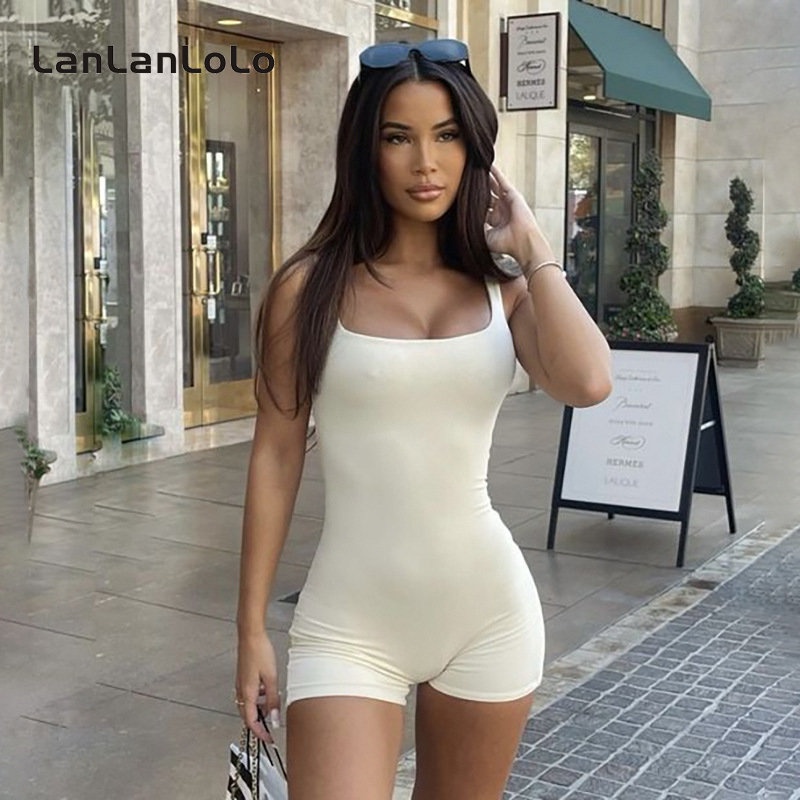 Jumpsuit Cổ Vuông Hở Lưng Màu Trơn Đơn Giản Thoải Mái Thời Trang Cho Nữ 2023