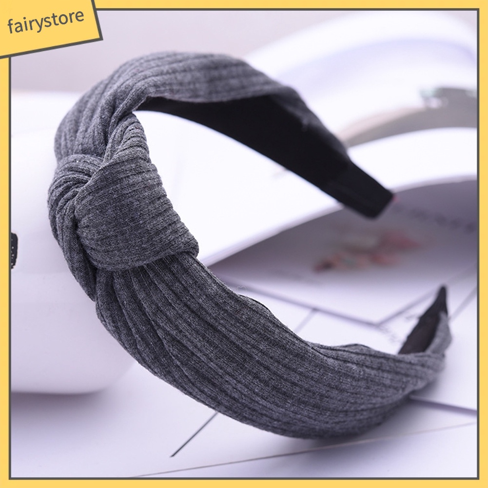 Băng Đô Cài Tóc Bản Rộng Thắt Nơ Màu Trơn Chống Trượt Cho Nữ