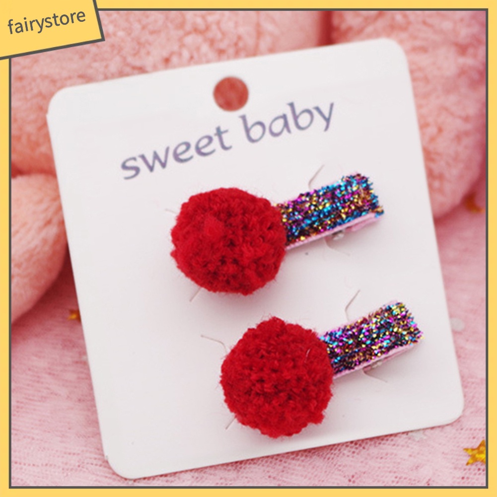 Set 2 Kẹp Tóc Mini Đính Bóng Lông Xinh Xắn Cho Bé Gái