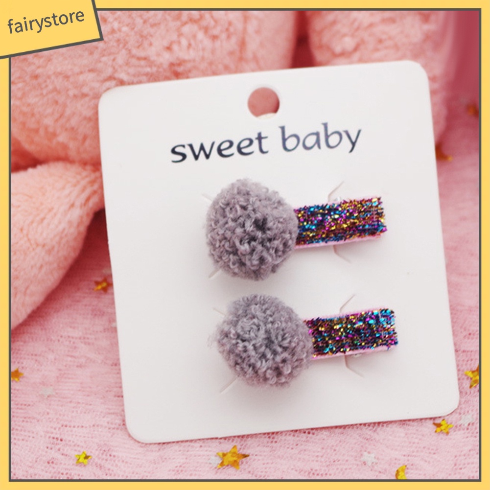 Set 2 Kẹp Tóc Mini Đính Bóng Lông Xinh Xắn Cho Bé Gái