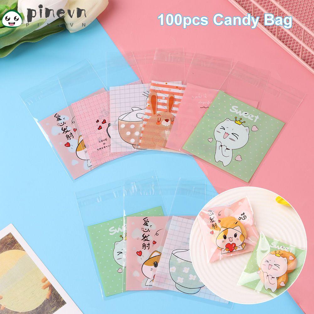 Set 100 Túi Đựng Kẹo 7x7cm Hình Mèo Dễ Thương