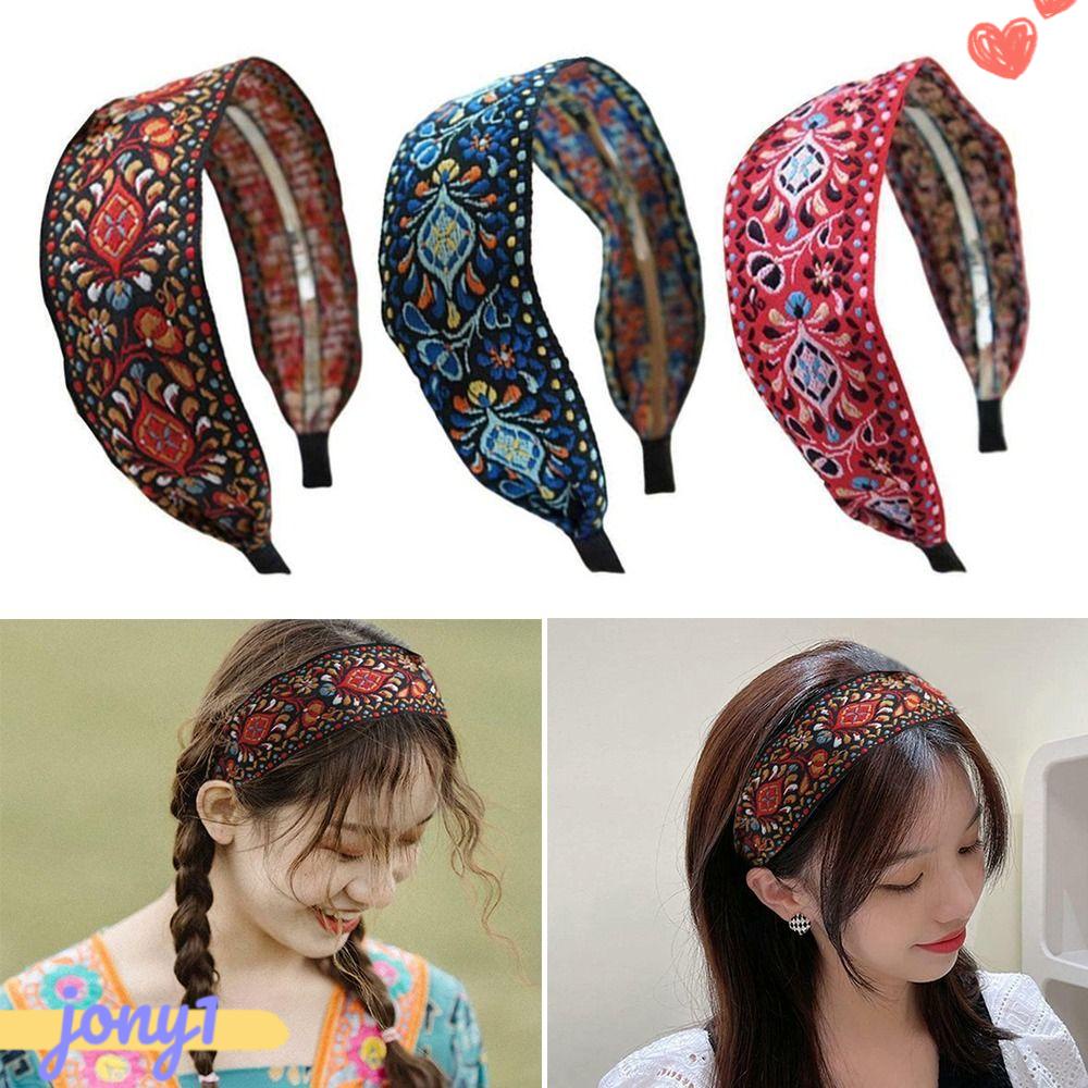 Băng Đô Cài Tóc Bản Rộng Thêu Họa Tiết Phong Cách Bohemian Thời Trang Cho Nữ