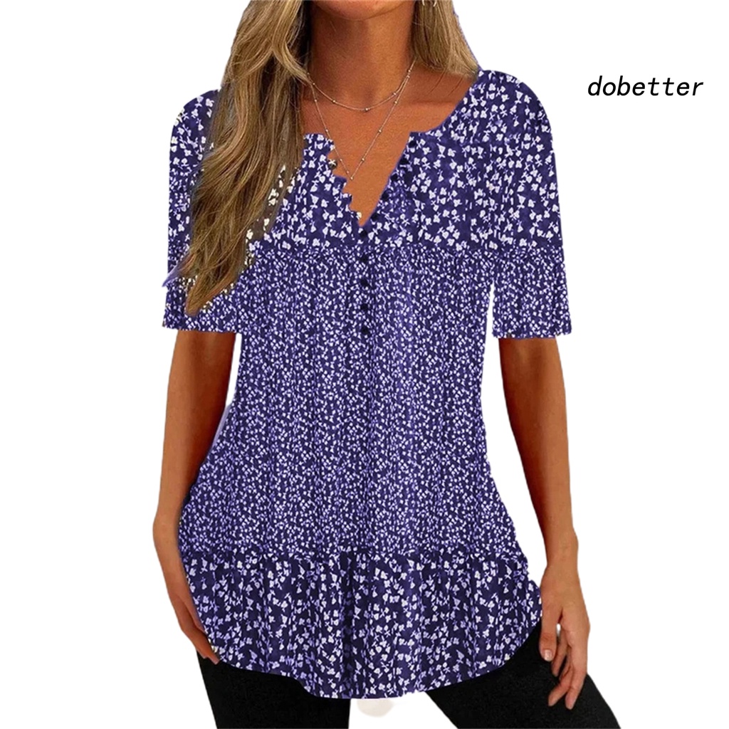[DO] Áo Sơ Mi Mùa Hè Dáng Rộng Cổ Chữ V Tay Ngắn In Họa Tiết Hoa Cổ Điển Kích Thước Lớn Mặc Hàng Ngày Cho Nữ
