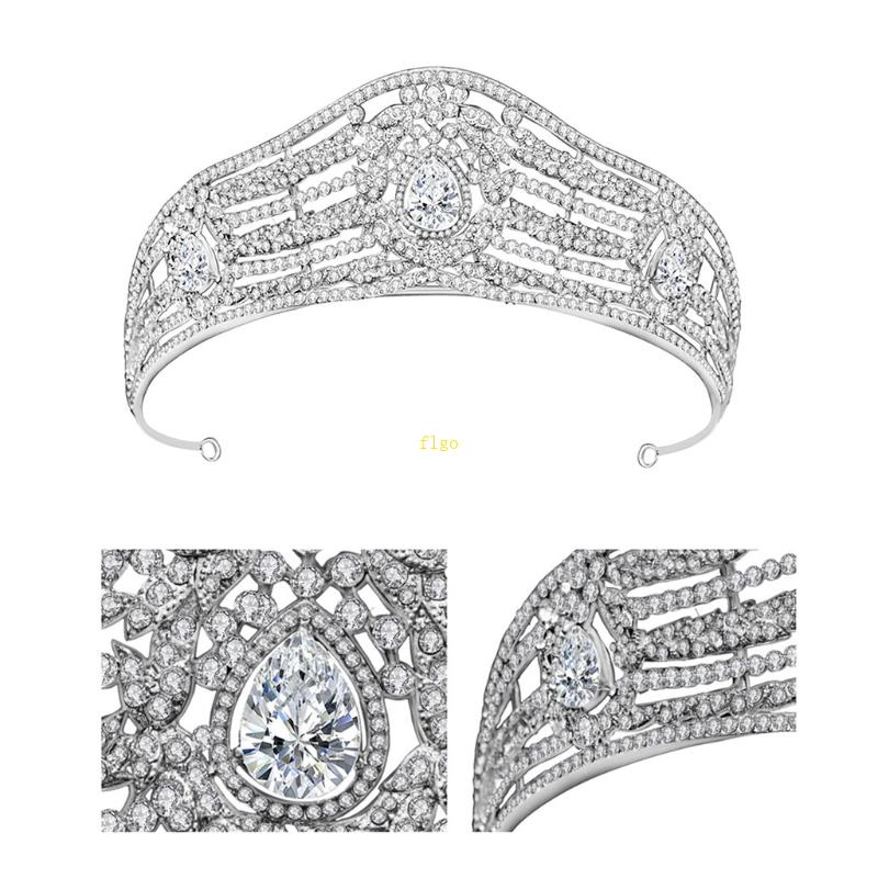 Flgo Băng Đô Cài Tóc Hình Vương Miện Đính Đá Zircon Lấp Lánh Cho Cô Dâu