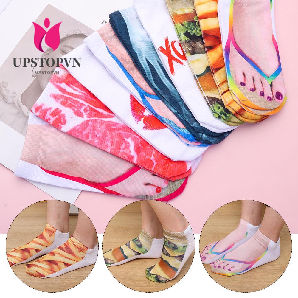 Upstopvn Đôi Vớ Cotton Cổ Thấp In Họa Tiết 3D Thoải Mái Dành Cho Thanh Thiếu Niên