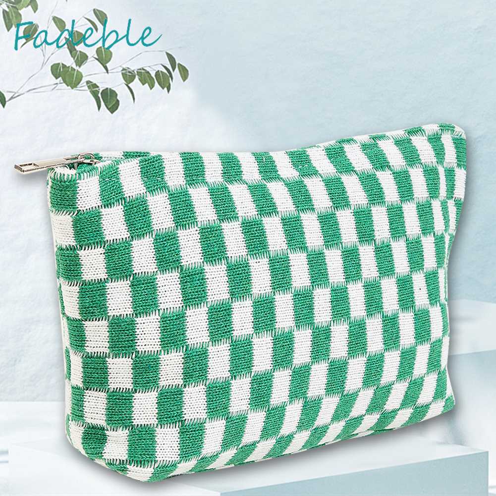 Túi Đựng Mỹ Phẩm Sức Chứa Lớn Họa Tiết Sọc Caro Xinh Xắn Tiện Dụng