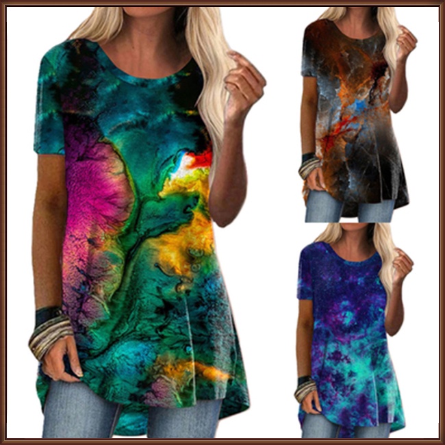 Áo Thun Tay Ngắn Dáng Rộng Họa Tiết Màu Nhuộm Phong Cách Retro Thời Trang Cho Nữ