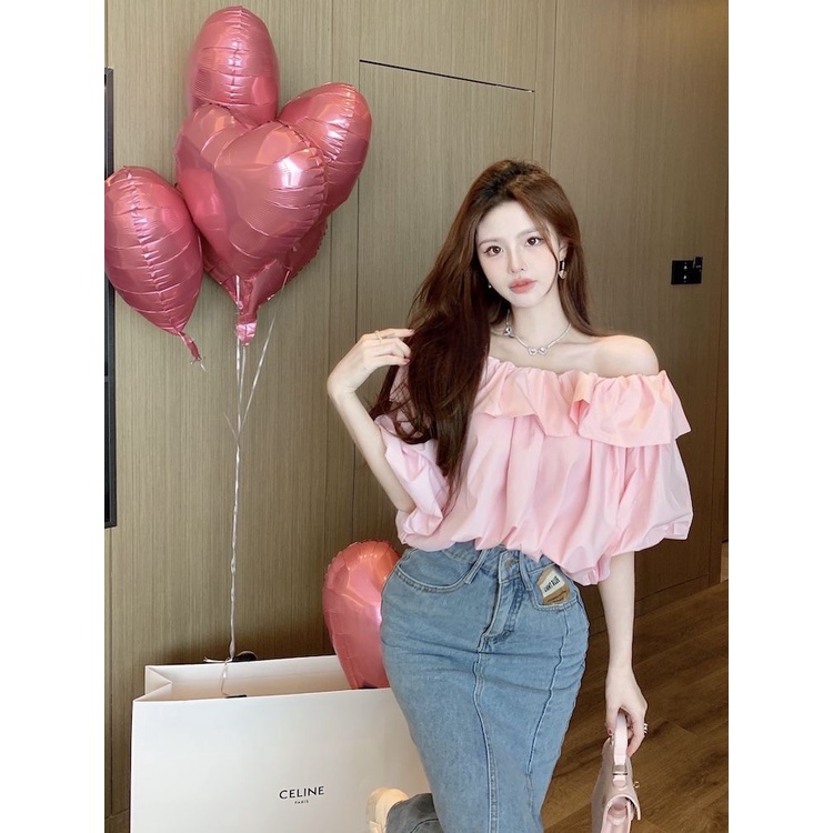 COZOK Áo peplum Trễ Vai Tay Phồng Ngắn Gợi Cảm Cho Nữ