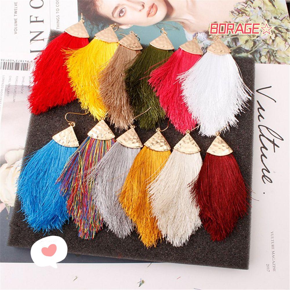 1 Đôi Bông Tai Dáng Dài Bằng Lụa Phong Cách Vintage Thời Trang Cho Nữ