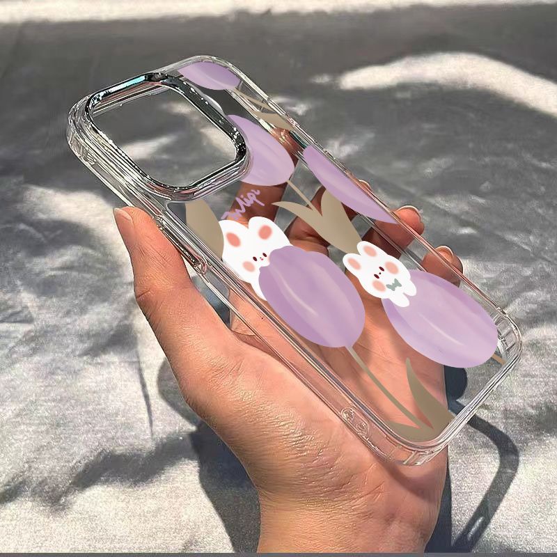✅Ốp Điện Thoại Dẻo Họa Tiết Hoa Tulip &amp; Chú Thỏ Dễ Thương Chống Sốc Cho iPhone12max 7plus13 14pro 11 12Max 8 BMS0
