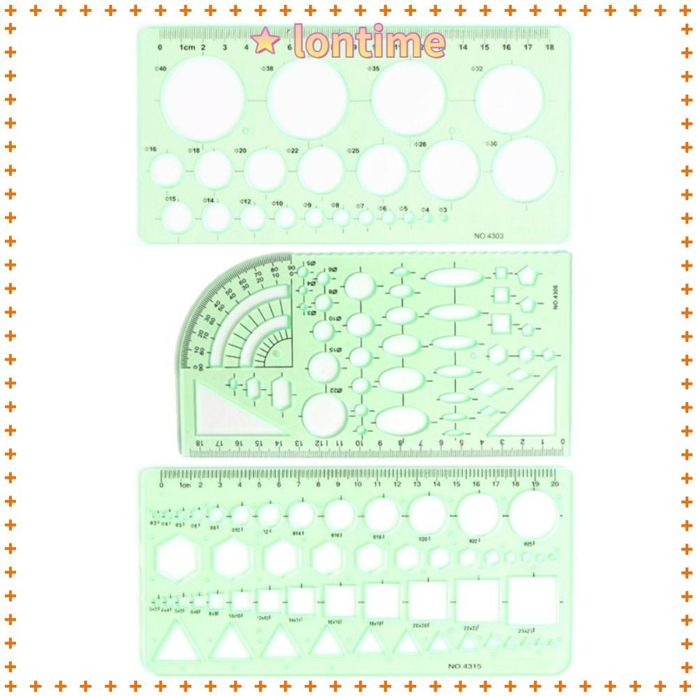 Bộ 3 Thước Khuôn Vẽ Hình Học Đa Năng Màu Xanh Lá Trong Suốt