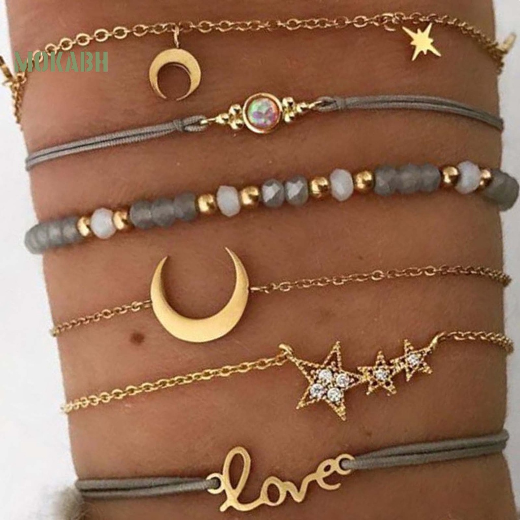 [Mok Abh] Set 6 Vòng Đeo Tay Bằng Hợp Kim Tinh Tế Quyến Rũ