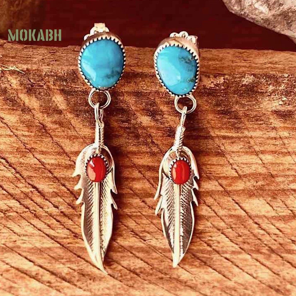 1 Đôi Bông Tai Hình Lông Vũ Đính Đá Ngọc Lam Nhân Tạo Dáng Dài Thanh Lịch Dành Cho Nữ