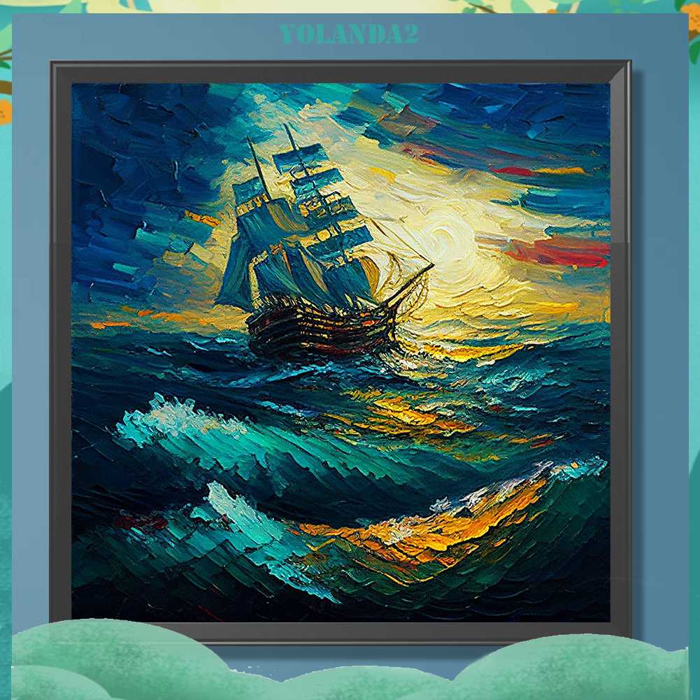 Tranh Đính Đá Kim Cương Toàn Bộ 5D DIY Hình Vẽ Thuyền Buồm Trang Trí Nhà Cửa