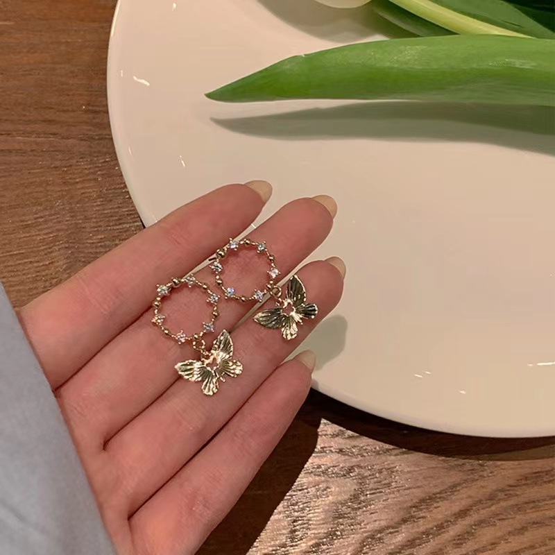 Bông Tai Mạ Bạc 925 Hình Bướm Đính Đá zircon Thời Trang Cao Cấp 2023