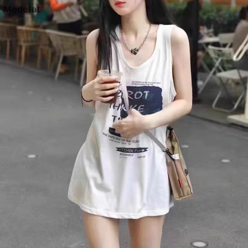 Áo Sát Nách Cổ Tròn Dáng Rộng In Họa Tiết Kiểu Retro Mỹ Thời Trang Mùa Hè Cho Bạn Gái