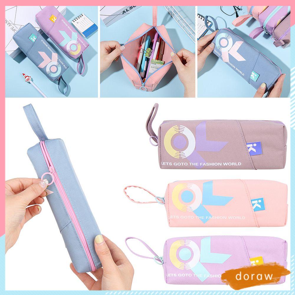 Túi Đựng Bút Bằng Vải Canvas Chống Nước Sức Chứa Lớn Họa Tiết Hình Học