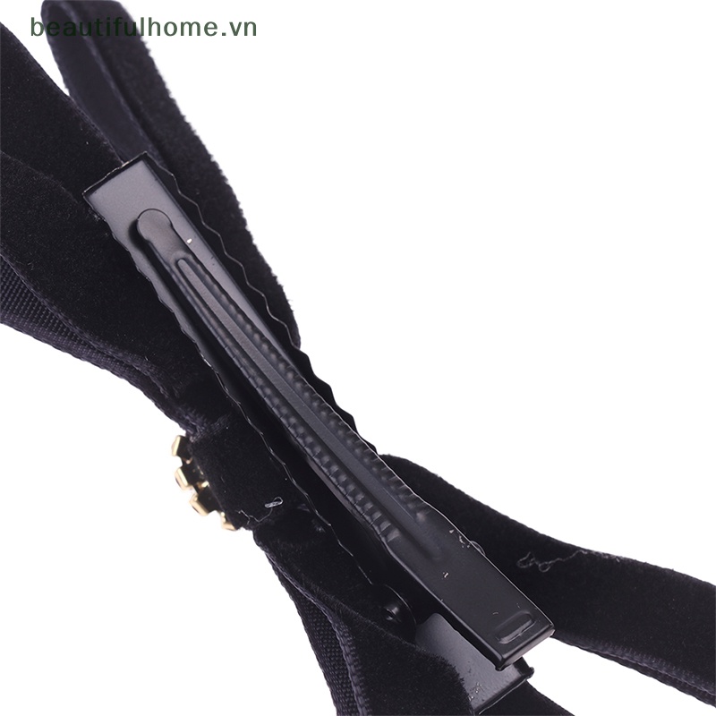 1 Kẹp Tóc Hình Nơ Đen Đính Đá Xinh Xắn