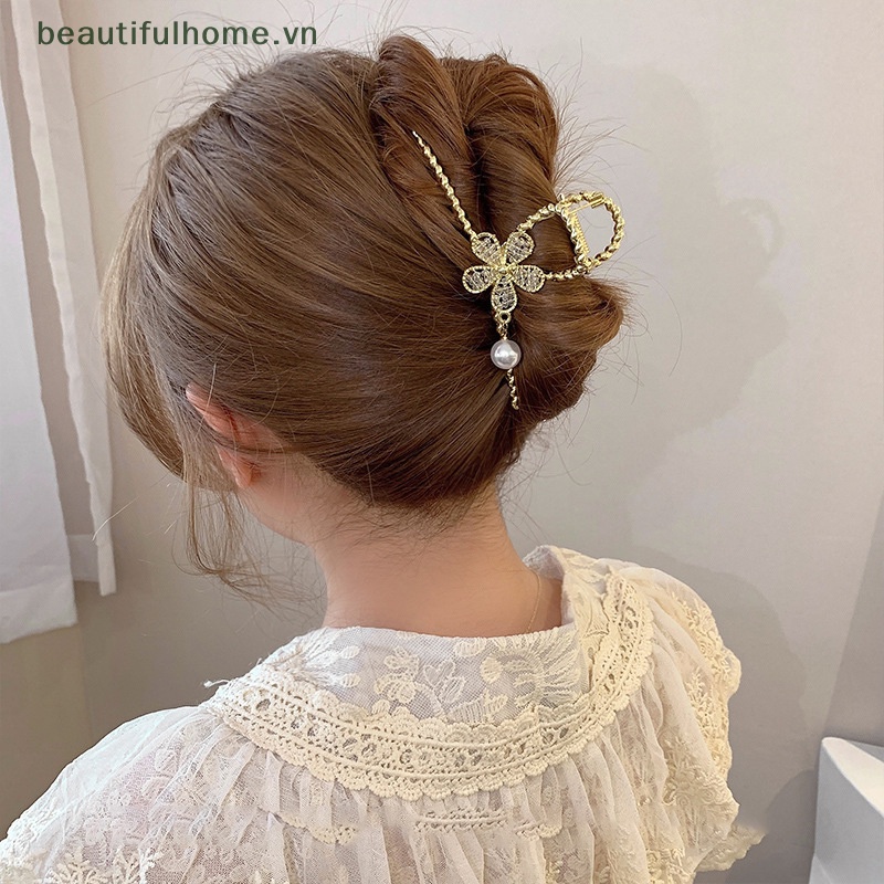 Kẹp Tóc Hình Cá Mập Đính Đá / Ngọc Trai Bằng Kim Loại Cho Nữ