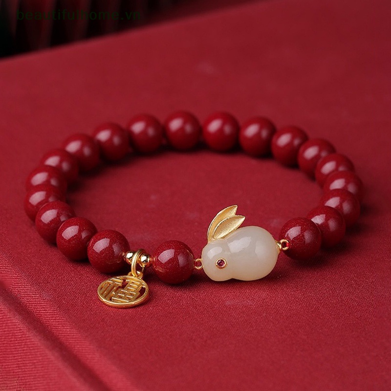 [beautifulhome] Vòng Tay Chuỗi Hạt Cinnabar Giả Thỏ May Mắn Trung Hoa Thủ Công Cổ Điển Thời Trang Sáng Tạo [beauty]